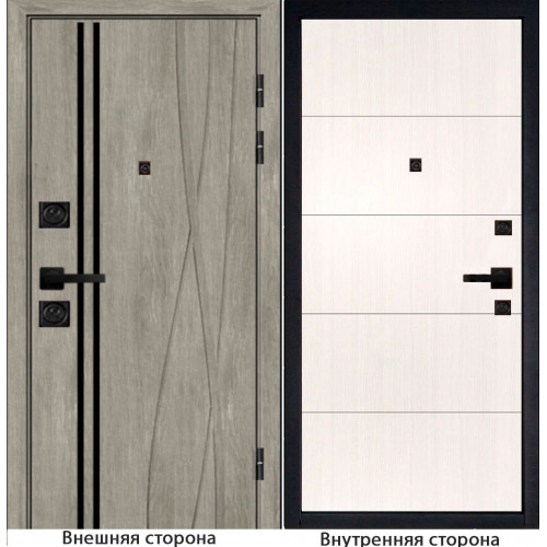 Входная дверь Бегимония цвет дуб графит с черным молдингом Внутренняя отделка Q34 цвет белый