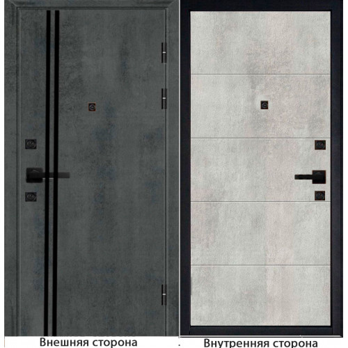 Входная дверь Гладкая цвет бетон темный с черным молдингом Внутренняя сторона Q34 цвет бетон серый