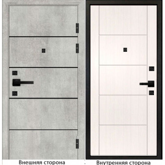 Входная дверь М10 цвет бетон серый с черными молдингами Внутренняя сторона Q 36 цвет белый