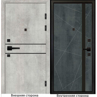 Входная дверь Гладкая M1 цвет бетон серый с черным молдингом Внутренняя сторона Q48 цвет бетон темный