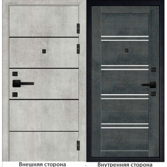 Входная дверь М10 цвет бетон серый с черными молдингами Внутренняя сторона S65 цвет бетон темный
