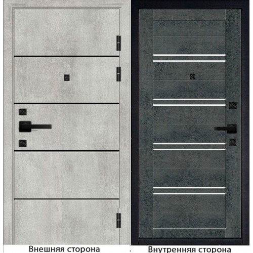 Входная дверь М10 цвет бетон серый с черными молдингами Внутренняя сторона S65 цвет бетон темный