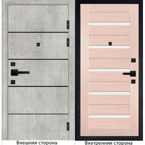 Входная дверь М10 цвет бетон серый с черными молдингами Внутренняя сторона S1 цвет лиственница кремовая