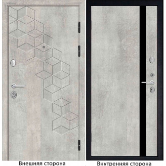 Входная дверь ромбики New 45 цвет бетон серый Внутренняя сторона Q7 цвет бетон серый Стекло черный лакобель