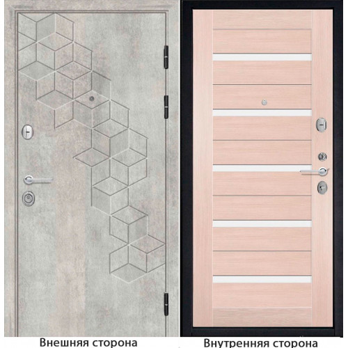 Входная дверь ромбики New 45 цвет бетон серый Внутренняя сторона S1 цвет лиственница кремовая
