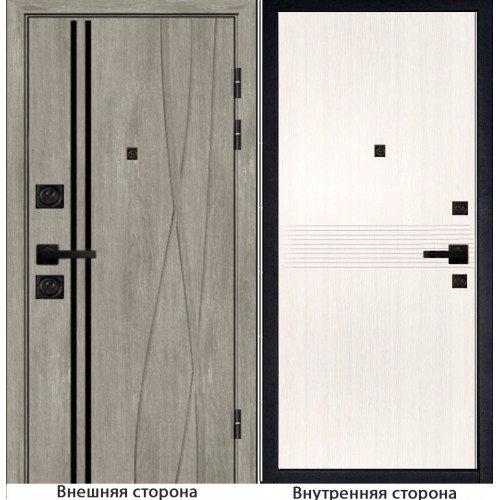 Входная дверь Бегимония цвет дуб графит с черным молдингом Внутренняя сторона Q 21 цвет белый