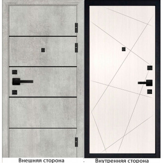 Входная дверь М10 цвет бетон серый с черными молдингами Внутренняя сторона Q23 цвет белый
