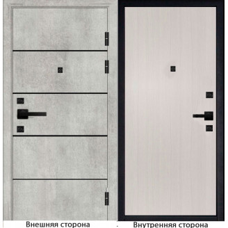 Входная дверь М10 цвет бетон серый с черными молдингами Внутренняя сторона гладкая лиственница беленая
