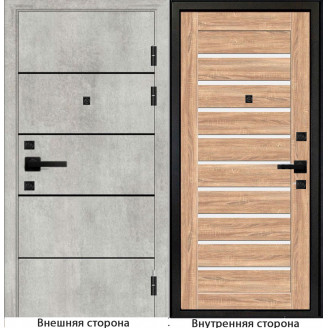 Входная дверь М10 цвет бетон серый с черными молдингами Внутренняя сторона S8 цвет дуб сонома
