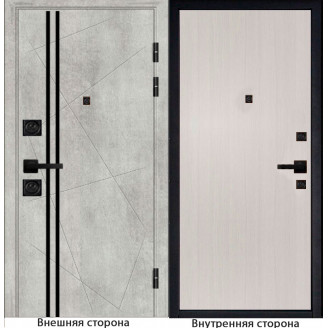 Входная дверь M23 бетон серый с черным молдингом Внутренняя сторона гладкая лиственница беленая