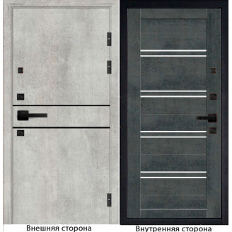 Входная дверь Гладкая M1 цвет бетон серый с черным молдингом Внутренняя сторона S65 цвет бетон темный