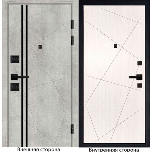 Входная дверь M23 бетон серый с черным молдингом Внутренняя сторона Q23 цвет белый