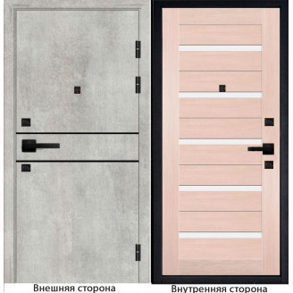 Входная дверь Гладкая M1 цвет бетон серый с черным молдингом Внутренняя сторона S1 цвет лиственница кремовая