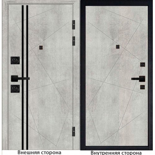 Входная дверь M23 бетон серый с черным молдингом Внутренняя сторона Q23 цвет бетон серый