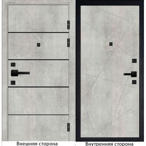 Входная дверь М10 цвет бетон серый с черными молдингами Внутренняя сторона Q23 цвет бетон серый