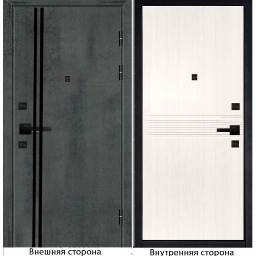 Входная дверь Гладкая цвет бетон темный с черным молдингом Внутренняя сторона Q 21 цвет белый