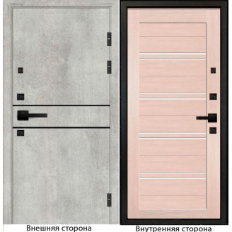 Входная дверь Гладкая M1 цвет бетон серый с черным молдингом Внутренняя сторона S65 цвет лиственница кремовая Стекло белый лакобель
